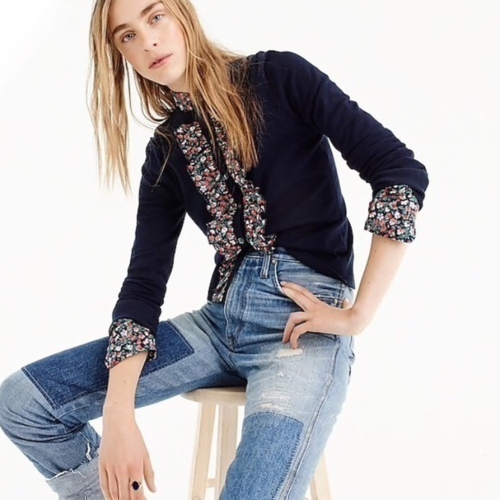 NWOT J. Crew Liberty Ruffle Front Jackie Cardigan